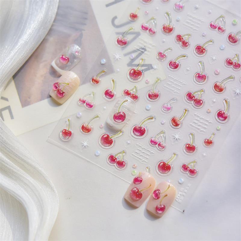 Süßer Gelee Rote Kirsche Nagelkunst Aufkleber Prägung Mädchen Frauen Selbstklebend Nagelaufkleber Neujahr Weihnachten Maniküre Abziehbilder Geschenk