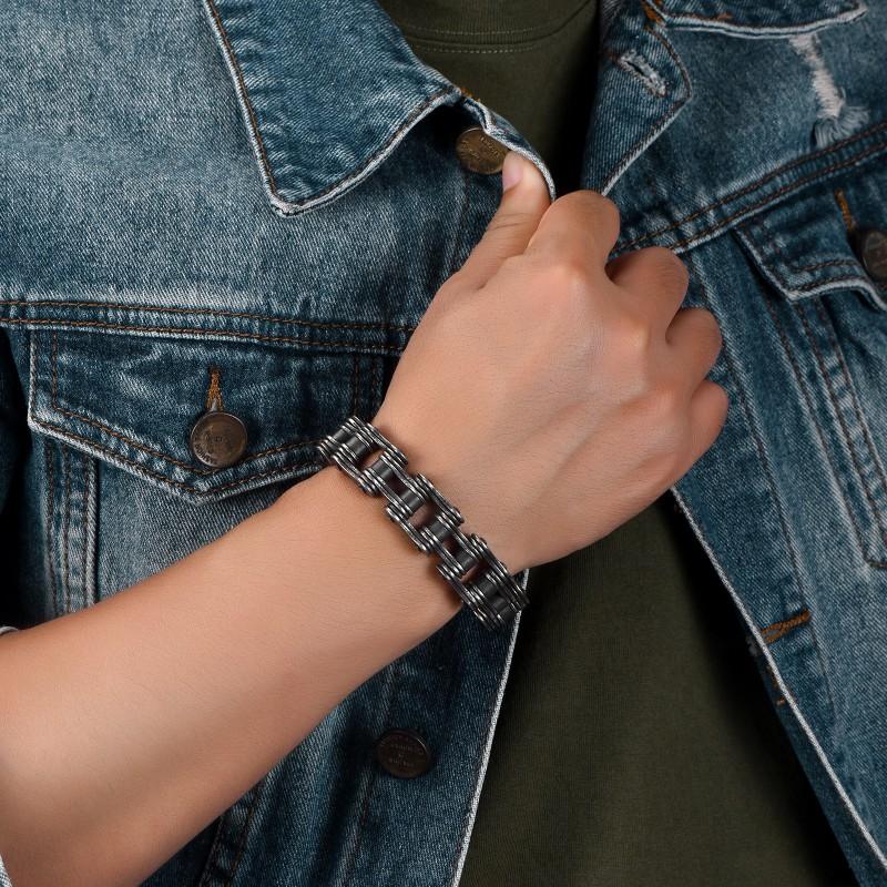 Stainless Steel Cycling Chain Bracelet Men Retro Punk Rock Biker Style Geometric Design Adjustable Length
