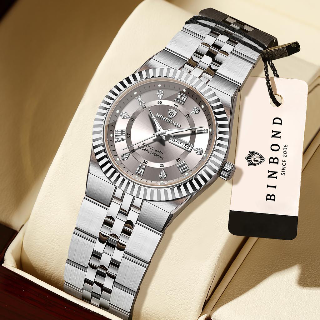 BINBOND Zirkon Luxus Uhr Original Robust Woche&Datum Wasserdicht Damen Uhren Damen Armbanduhr Quarz Uhr Für Damen +Box
