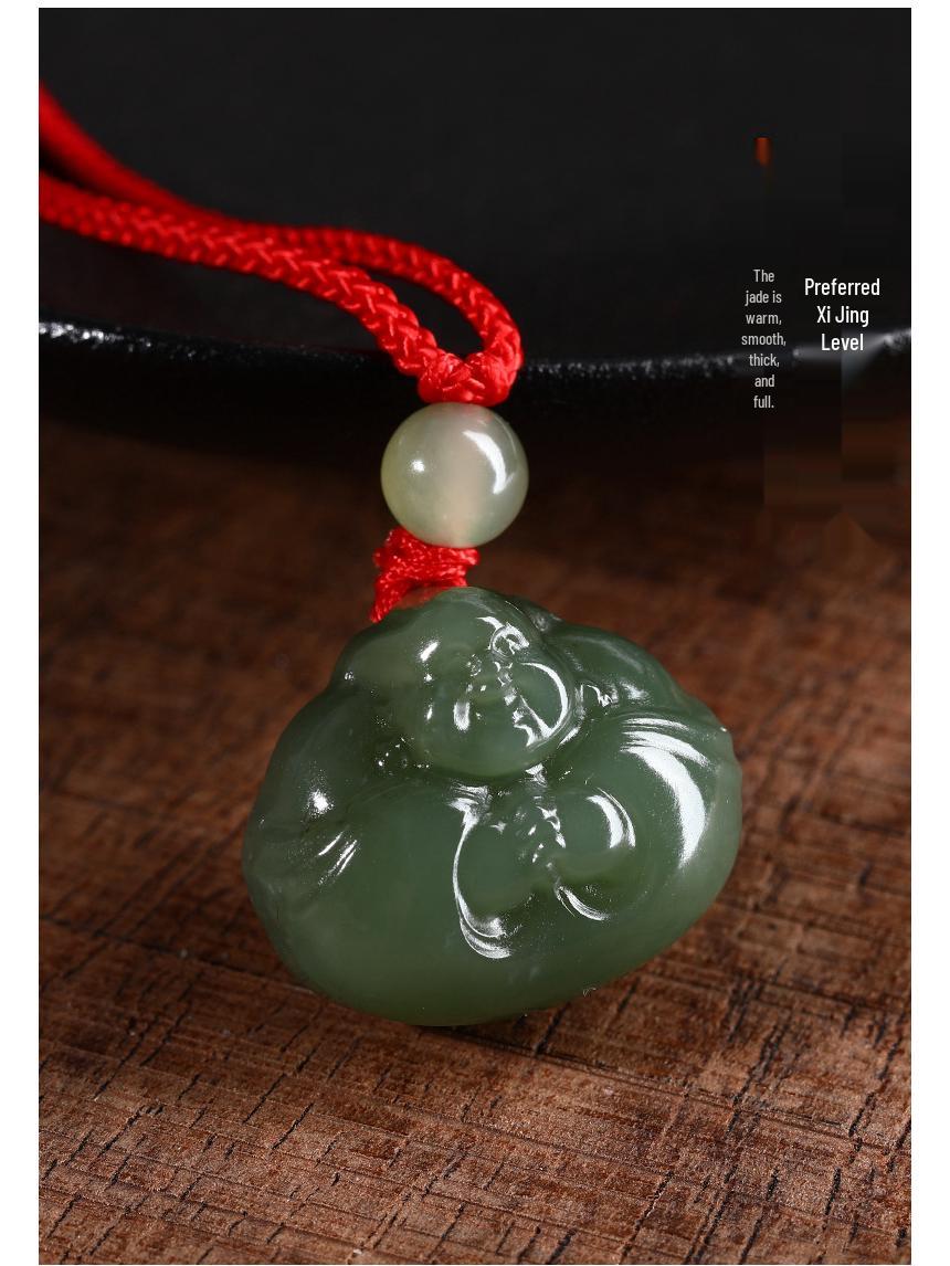 Genuine Hetian Jade Maitreya Buddha Pendant Necklace for Women
