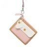 Simple Macaron Color Hanging Neck Wallet Lanyard PU Leather Zipper Coin Purse Card Bag Keychains Card Holder Women