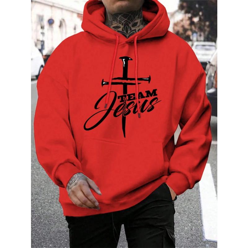 Team Jesus Letter Design Printing Men's Sweatshirt Fashion Warm Hooded Casual Pocket Hoodies Autumn Loose Streetwear
