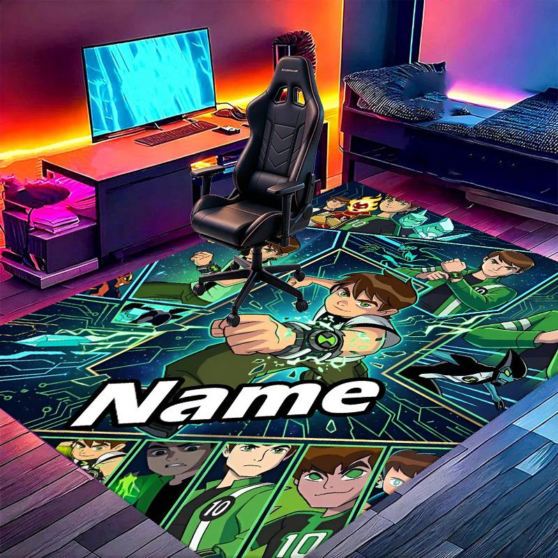Custom Name Personalized Ben 10 Cartoon Print Carpet, Versatile Home Decor Rug, for Playroom, Apartment, Balcony, Entryway, Hallway Gift