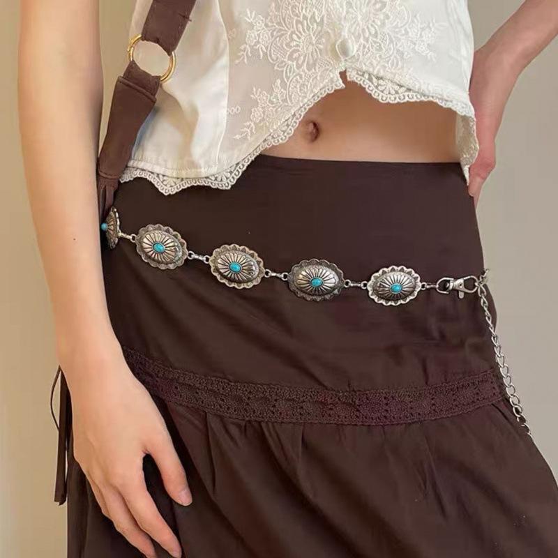 Inspired Vintage Silver Leaf Design Metal Waist Chain For Women Chic Bohemian