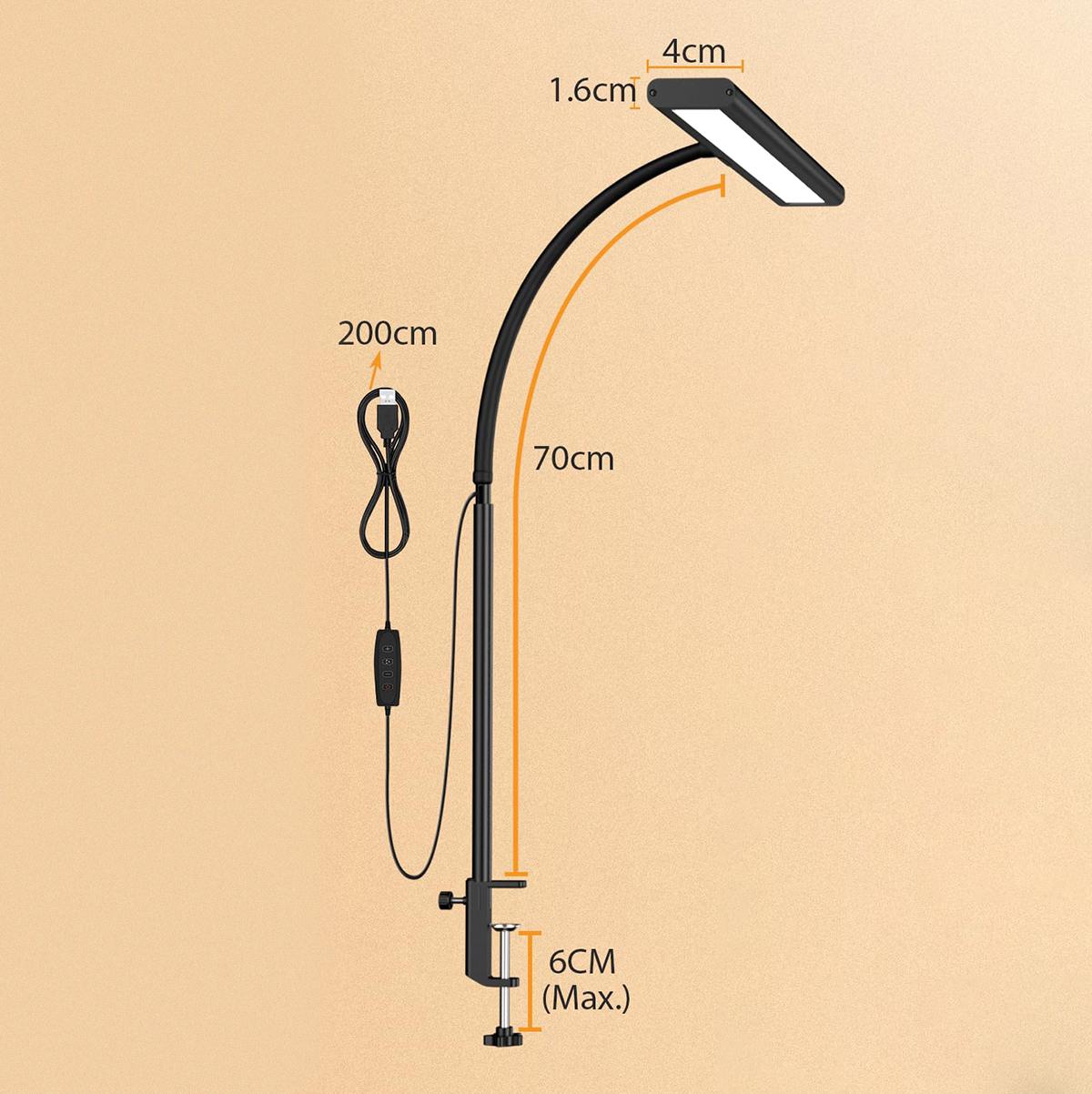 

70 см Бесступенчатая регулировка яркости Ночник Защита Ночник Регулируемый для чтения Цветной экран Лампы-прищепки Лампы Настольные Мини-бар 3 чёрный