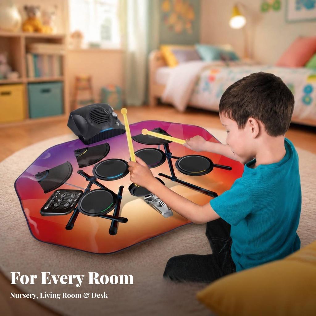 Electronic Drum Playmat Colorful with Pedal Vibrant for Toddlers