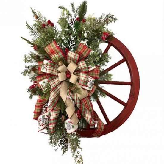 Christmas Decoration Door Hanging Wooden Wheel Wheel Wreath Christmas Pinecone Wreath