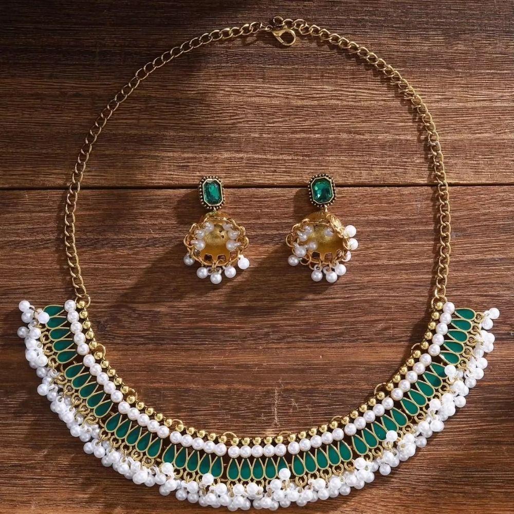 Ethnic Style Oil Drop Necklace And Earring Fashionable Clavicle Chain Vintage Jewelry Set  Birthday