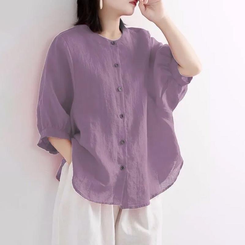 Shirt for Women Oversize Cotton Loose Blouse Casual Long Sleeve Pullover Solid Color Shirt Top