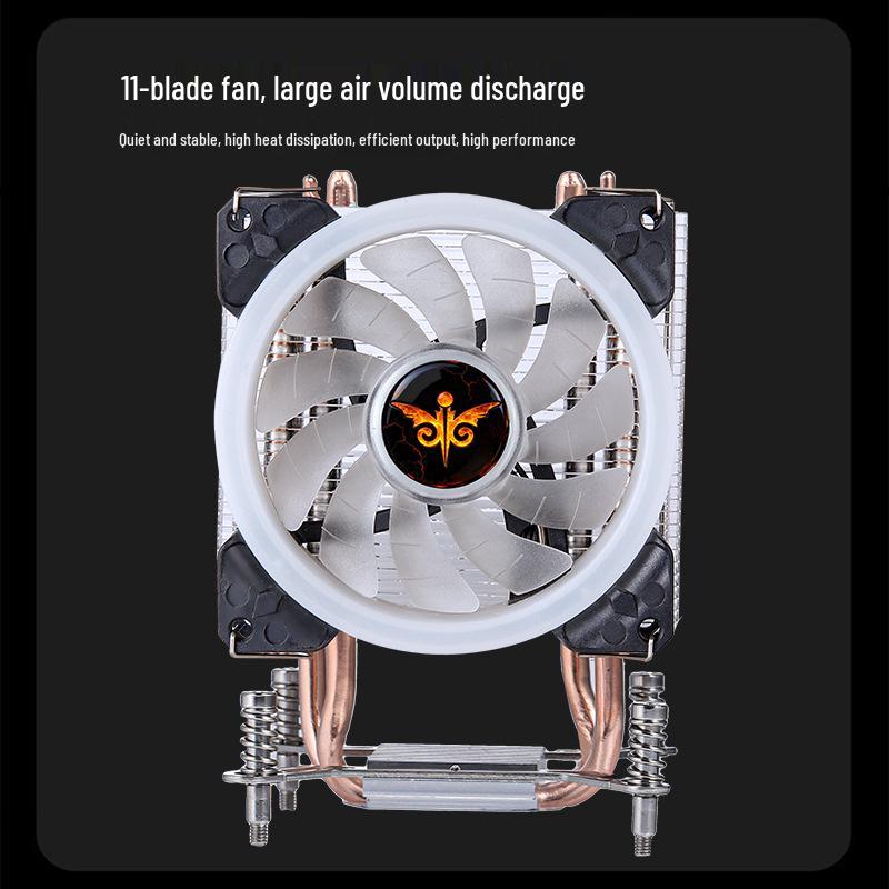 9cm Single Tower CPU Cooler with 2 Copper Pipes, Silent PWM Fan, Colorful Lights, for LGA2011/x99/x79/e5