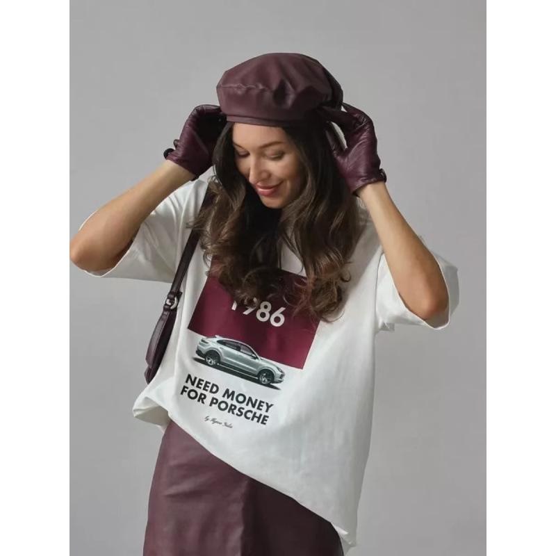 Women's Pure Cotton Short Sleeve T-shirt - Summer European & American Style, Loose Fit, Versatile Print, Casual Fashion Top