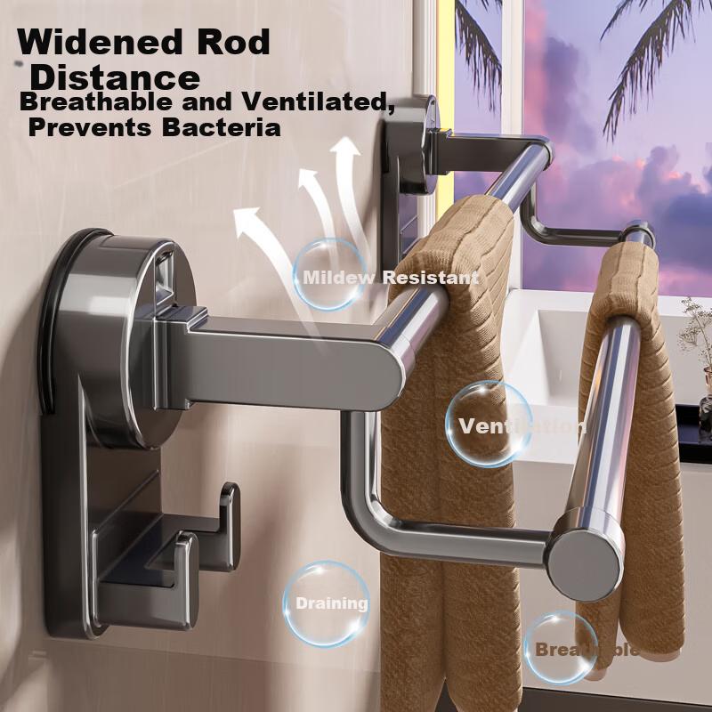 Baihan Suction Cup Towel Rack Bathroom Storage Shelf Wall-Mounted No-Drill Towel Bar Organizer