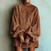 Women's Casual Solid Color Long-Sleeved Lantern Sleeve High-Neck Short Dress
