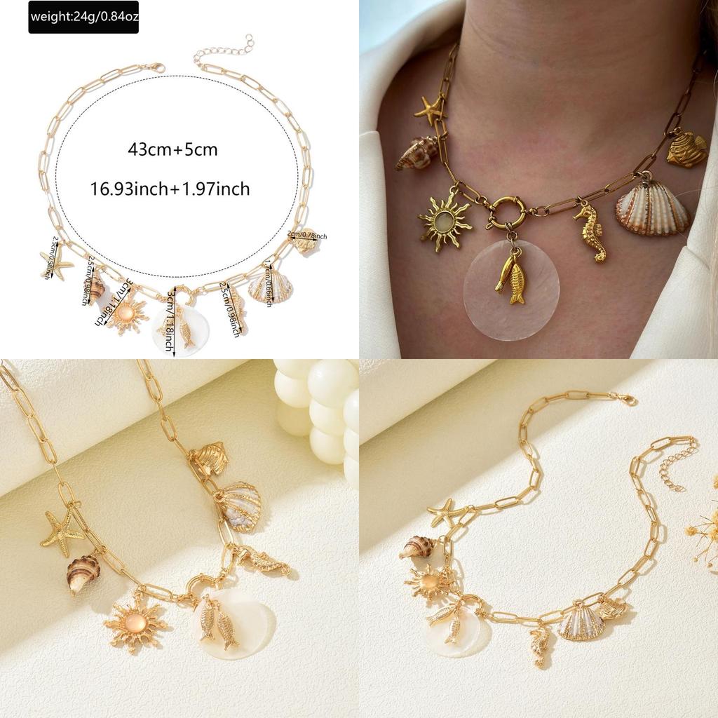 Shell Pendant Necklace With Geometric Design For Beach Fashion