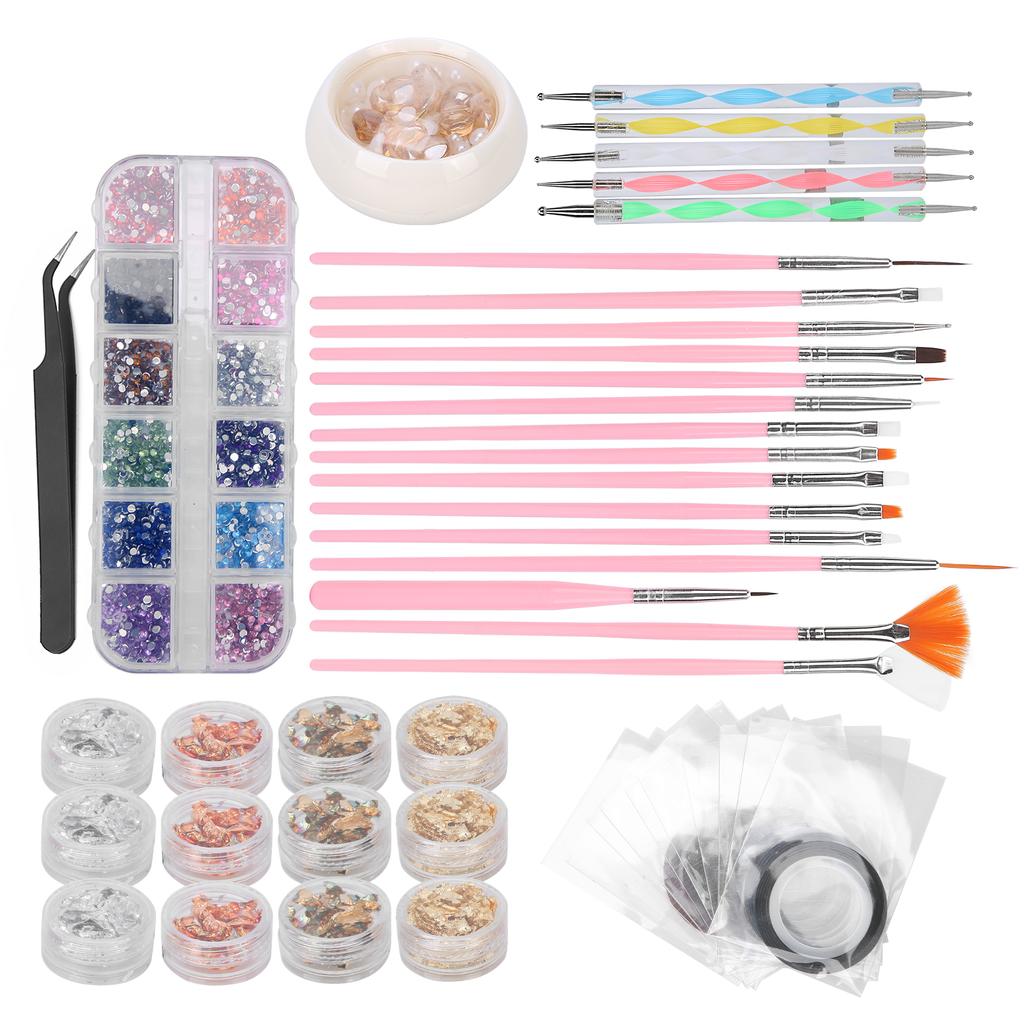 Nail Art Tool Set DIY Nail Brush Dotting Pen Rhinestones Decoration Tin Foil Paper Kit