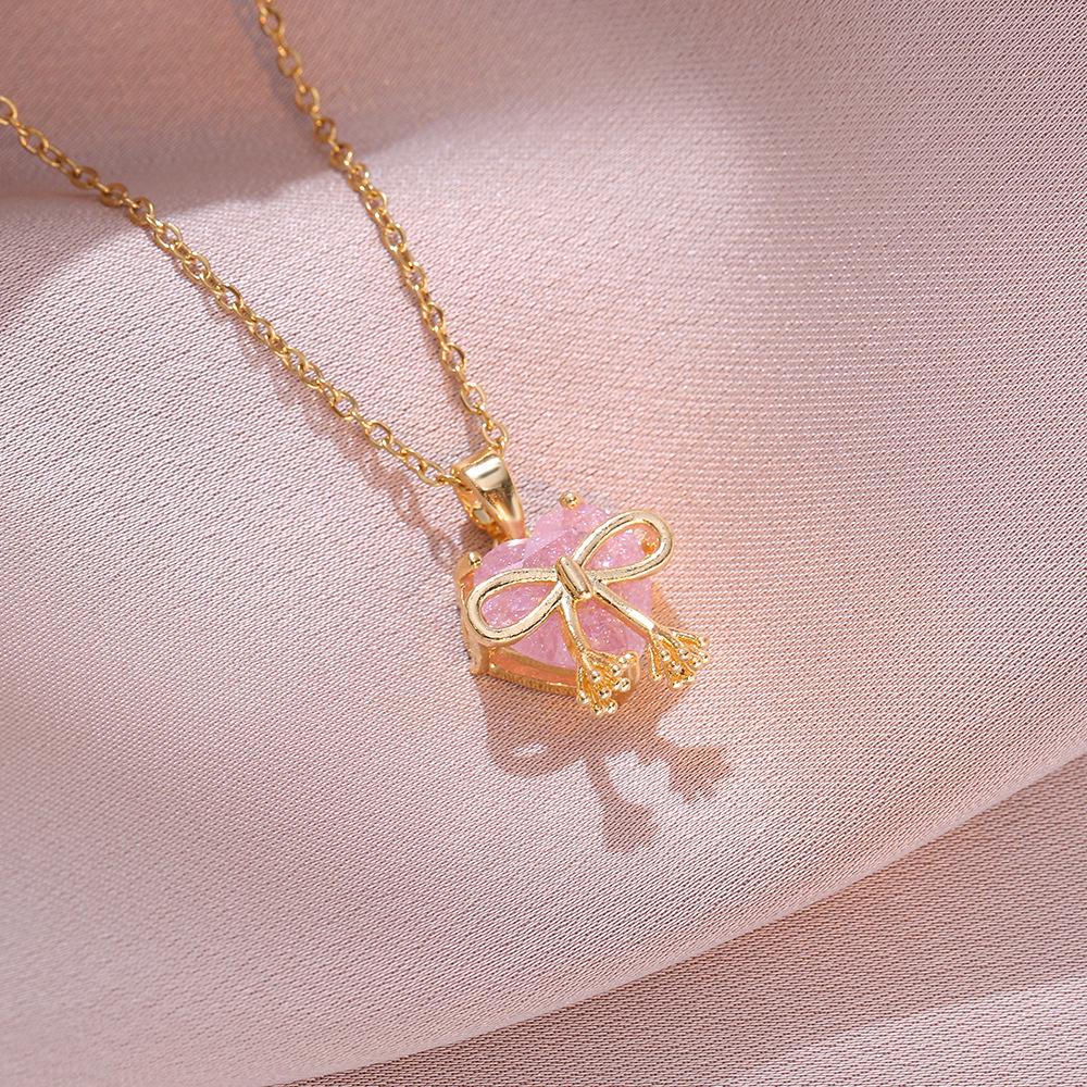 

Корейское и японское ожерелье с подвеской в виде сердца из циркония с бантиком и бриллиантом в виде ледяного цветка