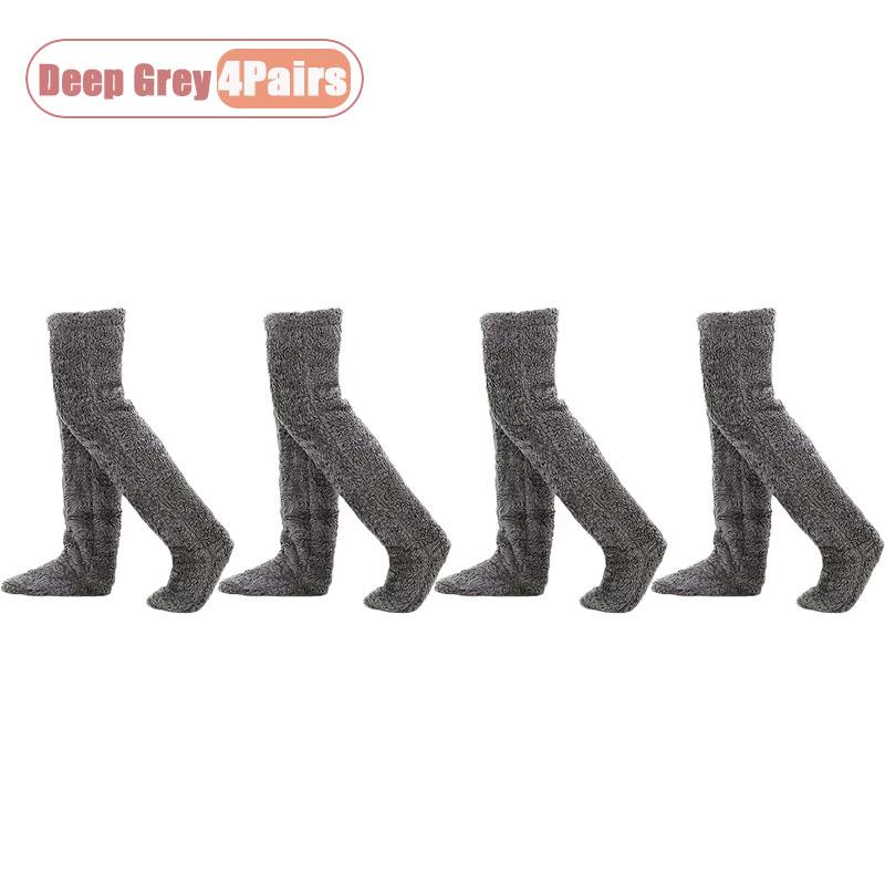 Xiaomi 1-4Pairs Women Over Knee Fluffy Socks Soft Plush Warm Thermal Leg Warmers Long Boots Socks for Home Indoor Floor Casual Winter