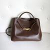 Echte Ledertasche mit Metallschleifen-Detail, große Kapazität, Umhänge-Handtasche, Damen, Vintage-Stil