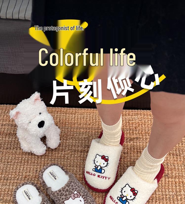 Genuine Sanrio Cartoon Furry Slippers - Women's Non-Slip Warm Winter Indoor Slippers with Plush Cotton and Velvet