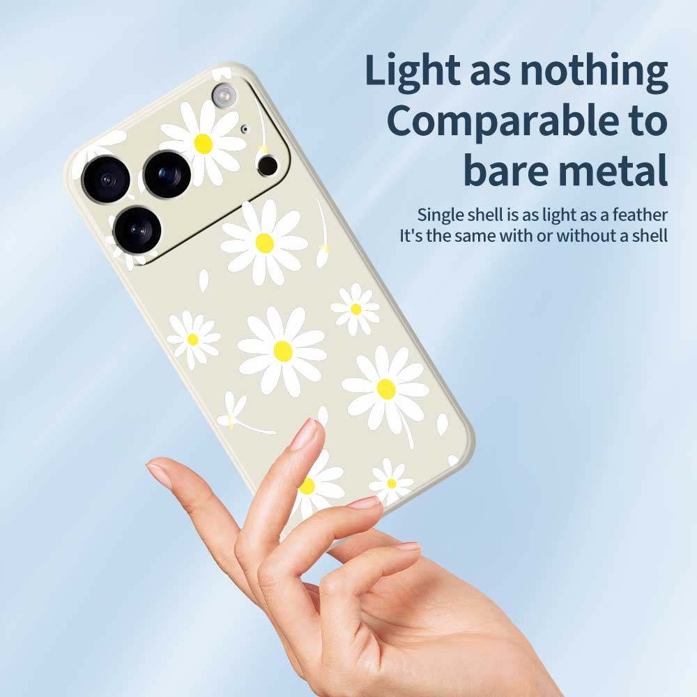 For iPhone 17 Pro Max Case White Daisy Pattern Printing Straight Edge TPU Phone Back Cover