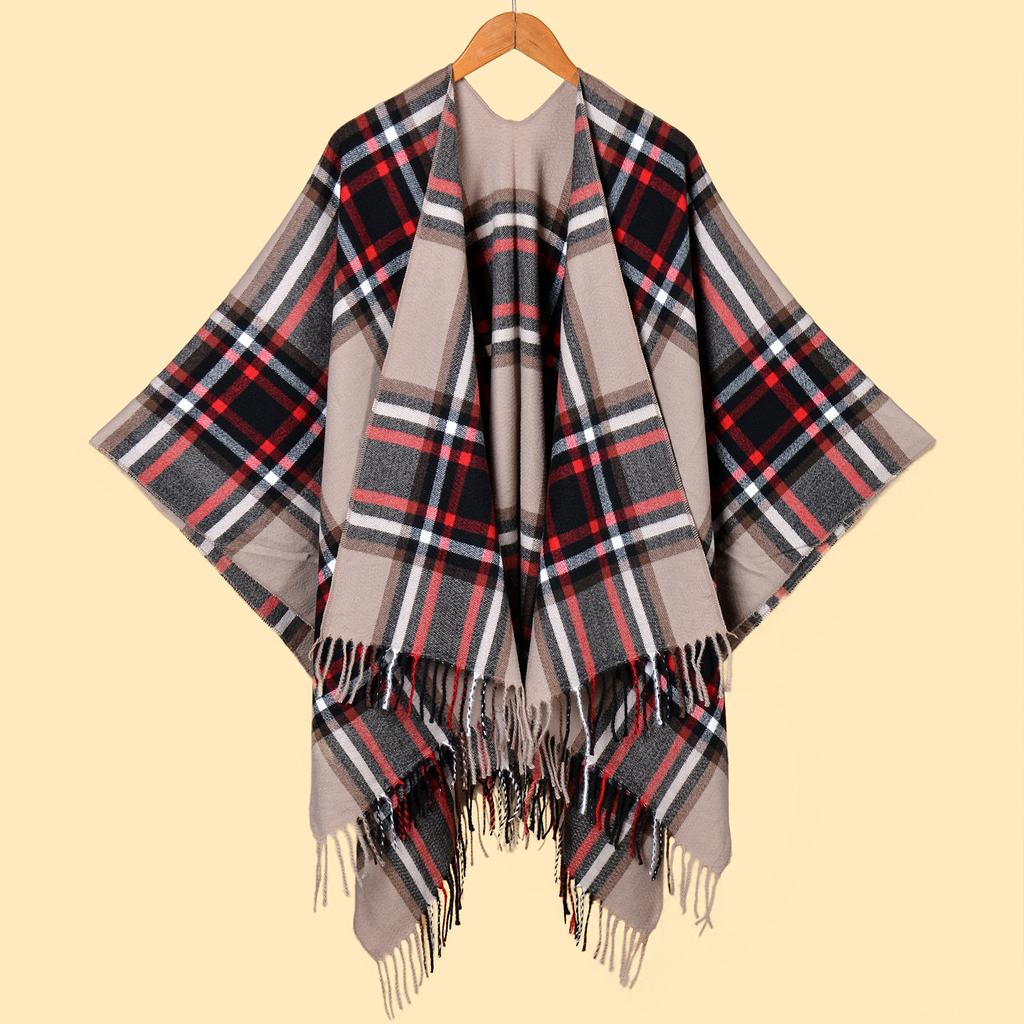 Autumn Winter Unisex Plaid Fringe Warm Cape Shawl