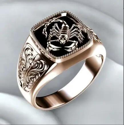 

Realistic Scorpion Pattern Men Ring Retro Gothic Punk Style For Party Male Fashion Zircon HipHop Party Wedding Gift Creative 13 рожевий колір золота