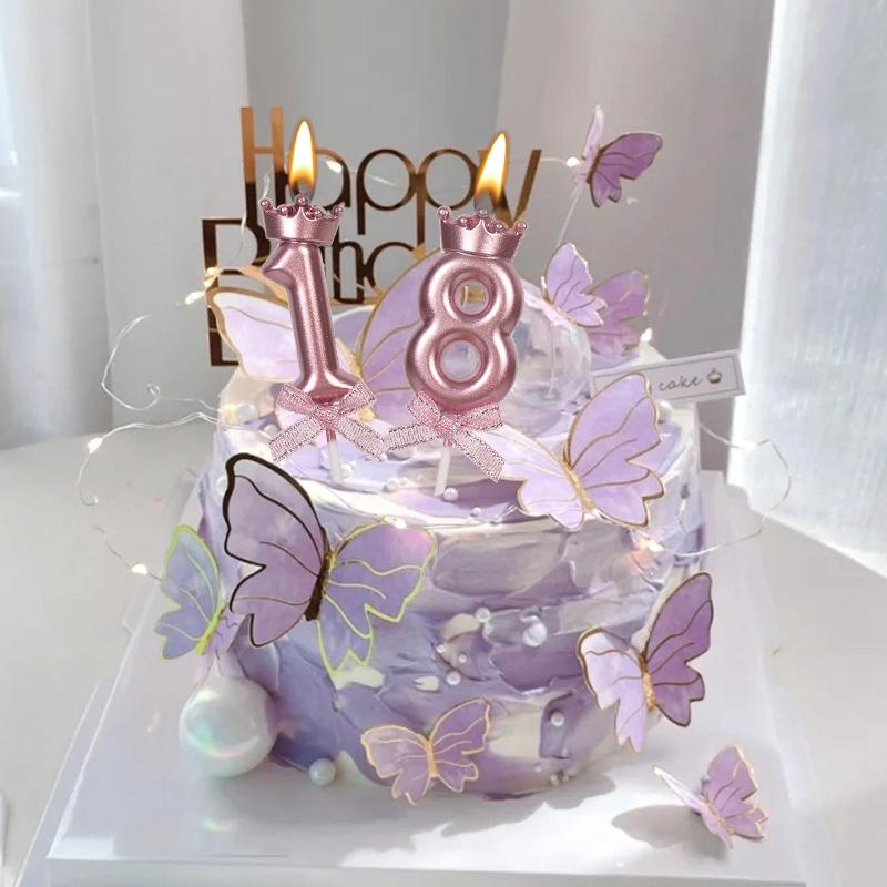 0-9 Number Birthday Cake Candle Pink Bow Birthday Party Decoration Cake Topper Cake Candle Dessert Decor Party Supplies
