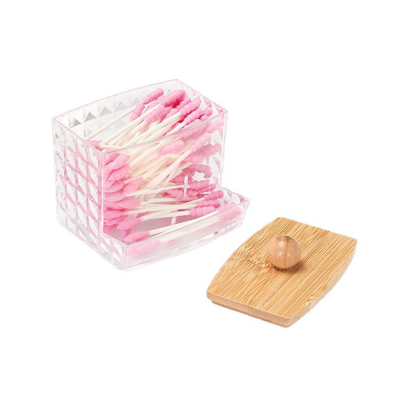 Set di tamponi di cotone rettangolari e scatola portaoggetti con coperchio per trucco, filo interdentale e stuzzicadenti.