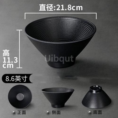 Black Melamine Tableware Black Matte Stripe Ramen Bowl Plastic Household Rice Noodle Salad Bowl Kitchen Dumpling Ramen Bowl Set