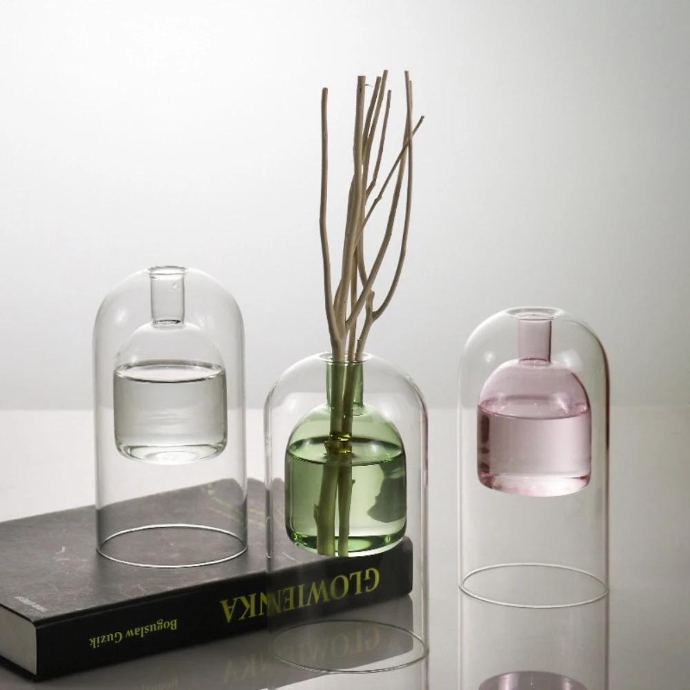 Minimalist Glass Fragrance Diffuser Bottle Double-layer Glass Aromatherapy Bottle Home Living Room Bedroom Empty Bottle Ornament