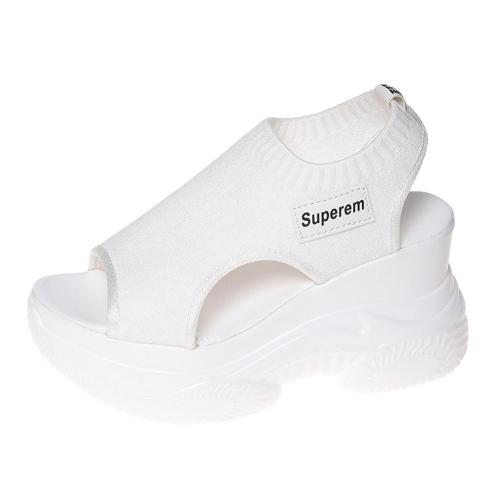 Women's New Summer Knitted Fish Mouth Shoes with Fairy Style Sponge Sole, High Heels with Flying Weave Slope Heel, Thick Sole Sports Women's Sandals