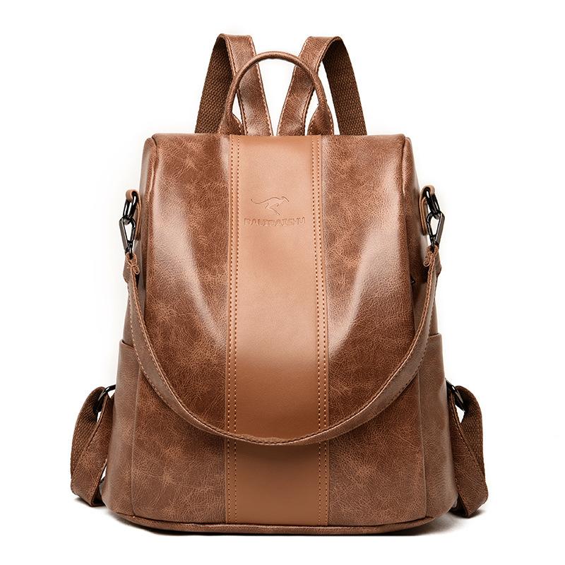 New Women's Bag Soft Leather Texture Backpack Large Capacity Simple Schoolbag Women's Travel Schoolbag Leisure Commuter Bag