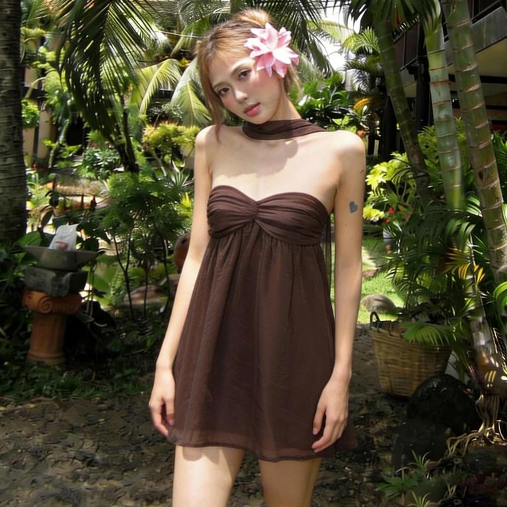 2026 European and American summer new temperament elegant wind off the shoulders slim hanging neck wrapping chest irregular dress women
