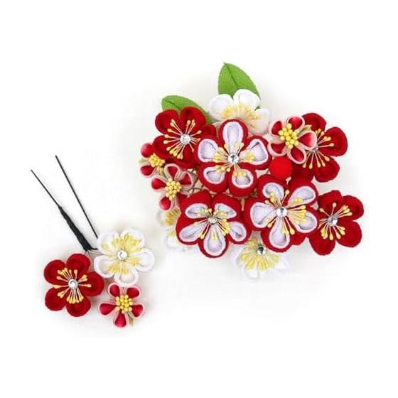 2 Piece Tsumami Zaiku Hair Ornaments for Coming-of-Age Ceremony, Furisode Kimono, Graduation, Wedding, Japanese Traditional Wear, Red
