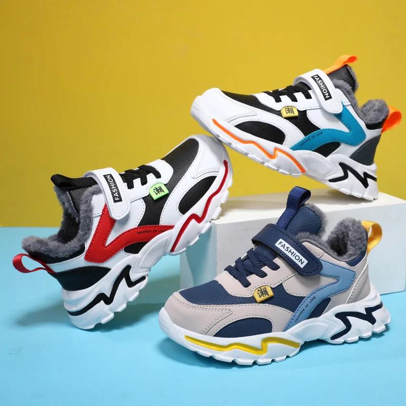 2025 Gorące Zimowe Buty Sportowe Dziecięce Plus Ciepłe Sneakersy Dziecięce Lekkie Outdoorowe Śniegowce do Kostki Chłopcy Zimowe Buty do Biegania