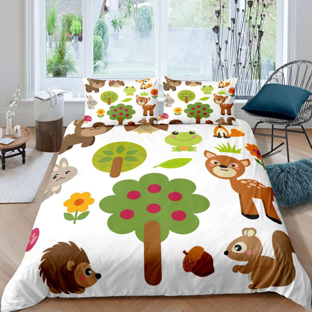 Lovely Hedgehog Duvet Cover Teens Full Runing Animals Bedding Set Modern Field Path Soft Cute Hedgehog Printed 3pcs Bedding Set