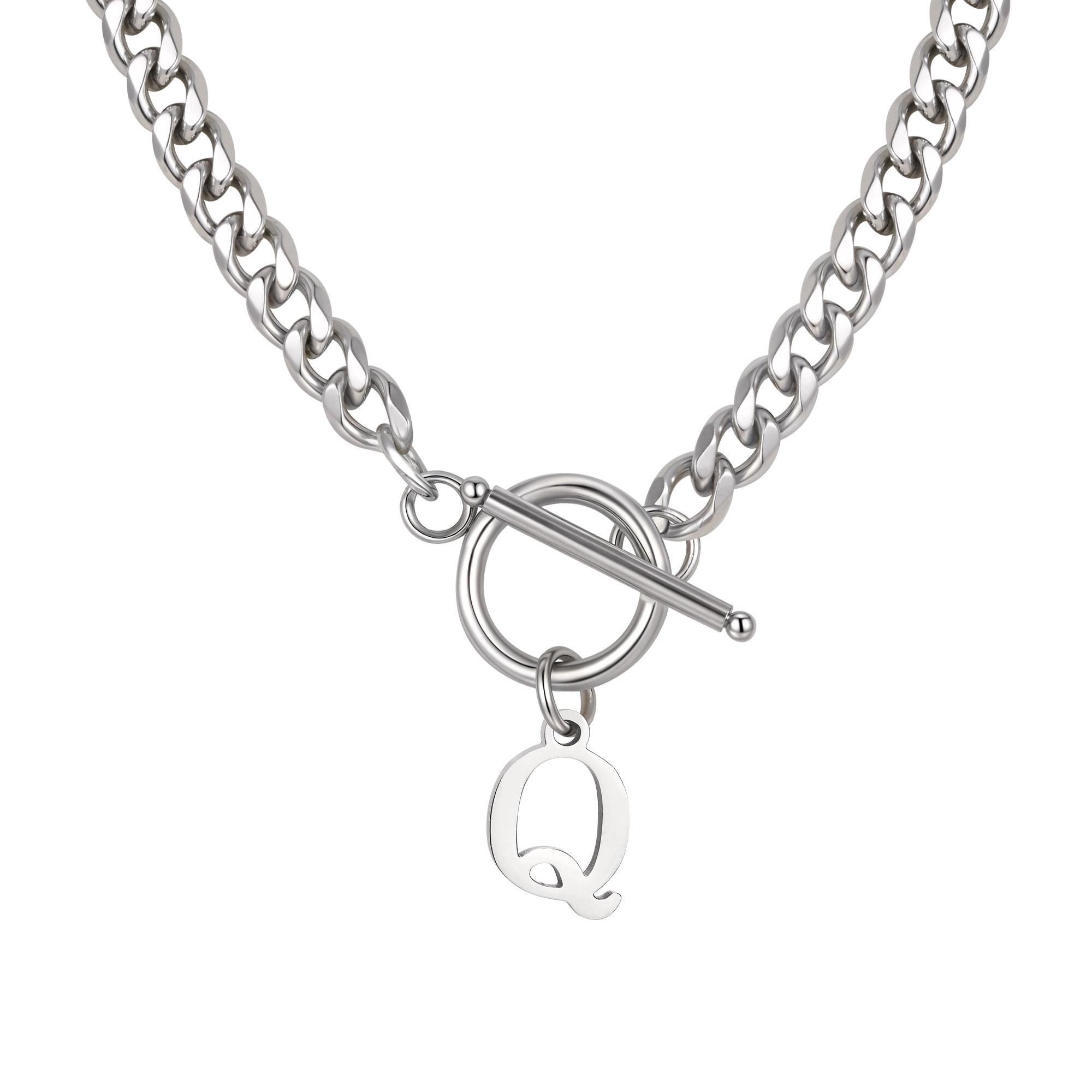 

Vnox A-Z Letter Stainless Steel Necklace for Men, 50cm Chain Link with OT Clasp, Silver Color Alphabet Jewelry Anniversary Gifts