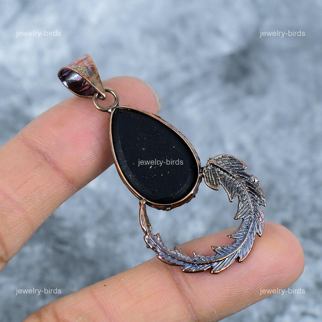 Pear Amazonite Gemstone Birthday Gift Electroformed Heart Chakra Pendant Copper VP-32