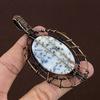 Natural Dendrite Opal Gemstone Handmade Copper Wire Wrap Pendant 3.55" T8o01
