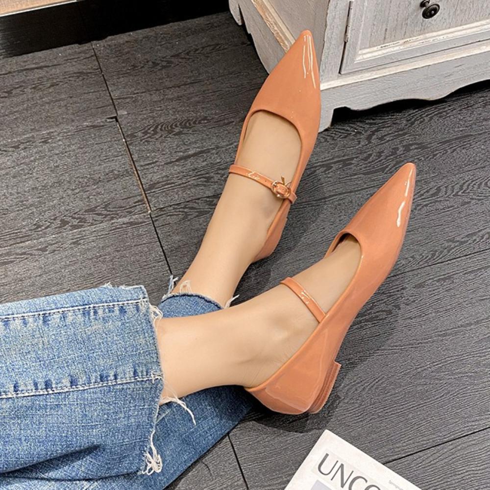 Fashion Flat Shoes for Women Summer Pointed Straight with Shallow Mouth Mary Jane Women's Pumps Patent Leather Flat Shoes for Womens