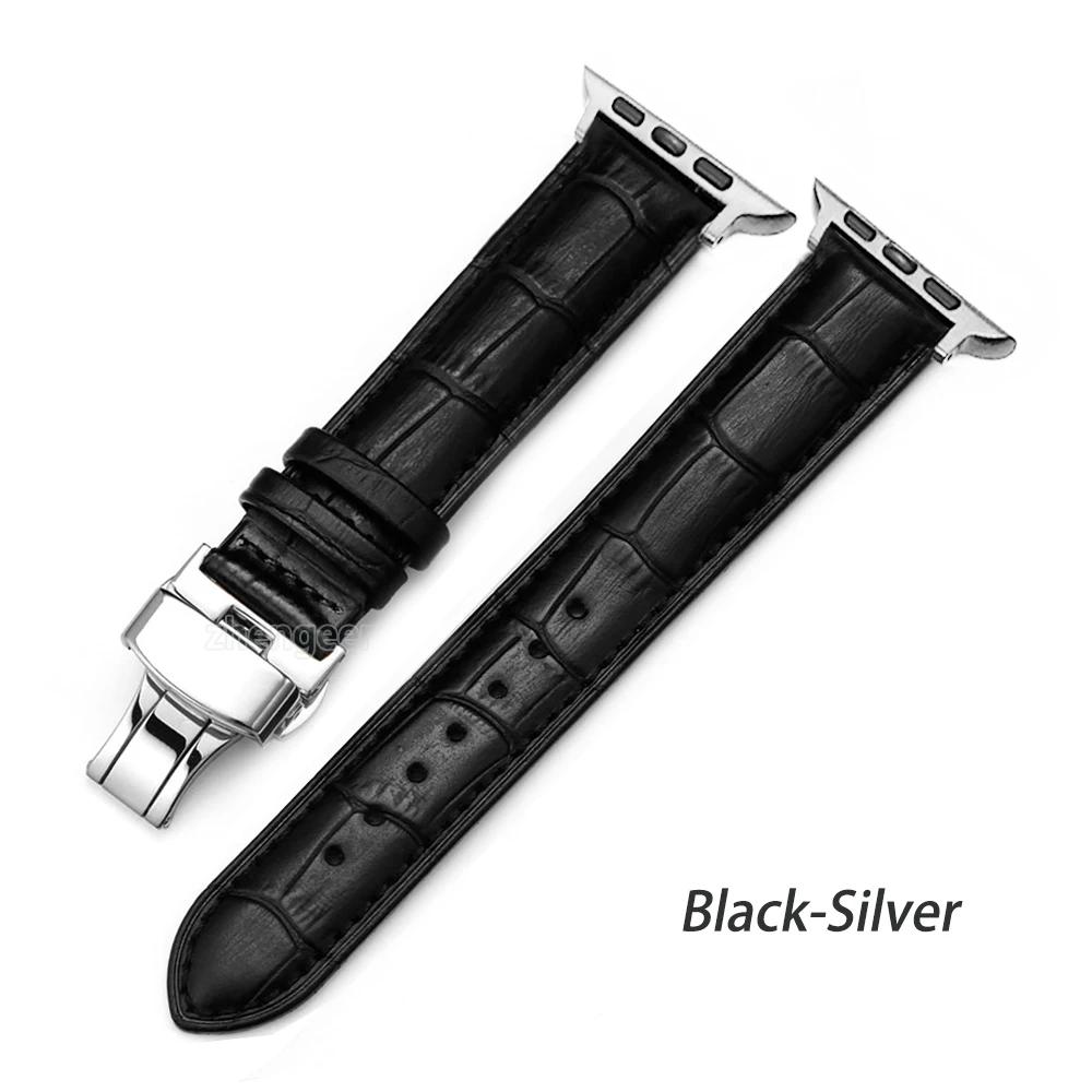 Leather Watchbands for Apple Watch Series 7 45mm 41mm Watch Band for Iwatch 6 5 4 SE 44mm 40mm 42mm 38mm Strap Butterfly Buckle