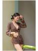 Elegant High-End Long Sleeve Four-Piece Bikini Set - High Waist Split Cover-Up for Women’s Casual Vacations