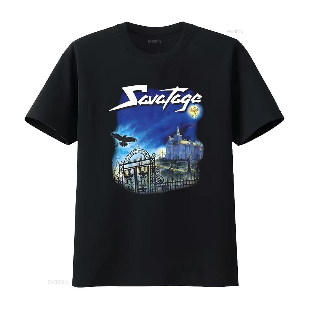 Savatage Poets Madmen Gothic T Shirt New Design with Raven Gate Mansion Print Vintage Washed Designer Clothes Unisex Fashion