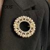 Faux Pearl Brooch Rhinestone Ring Brooch, Hollow Circle Alloy Lapel Pin, Sweater Cardigan Coat Suits Accessories, Jewelry Gift for Women Pin