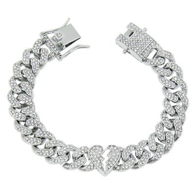 Bracciale Punk Hip-Hop da Uomo Europeo e Americano con Diamanti e Cuore Spezzato