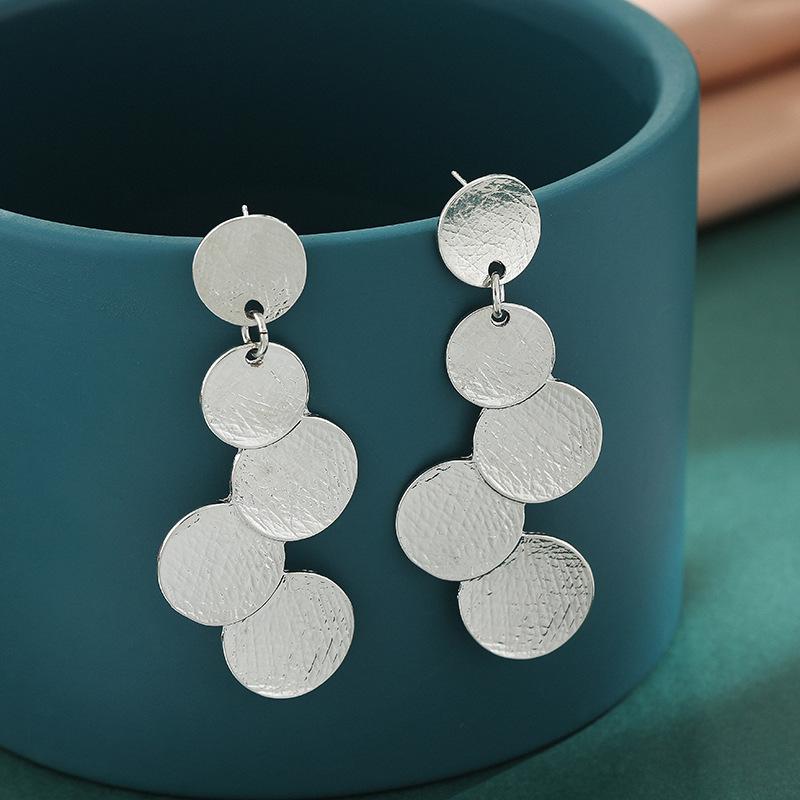 Versatile European & American Retro Silver Multilayer Circle Stud Earrings for Women