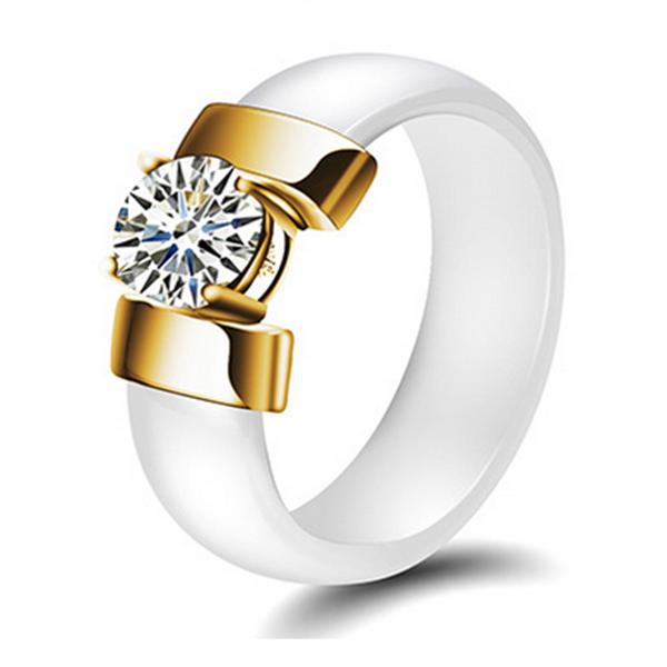 Luxus Schwarzer Weißer Keramikring Kristall Titanstahl Schmuck Geschenke für Paar