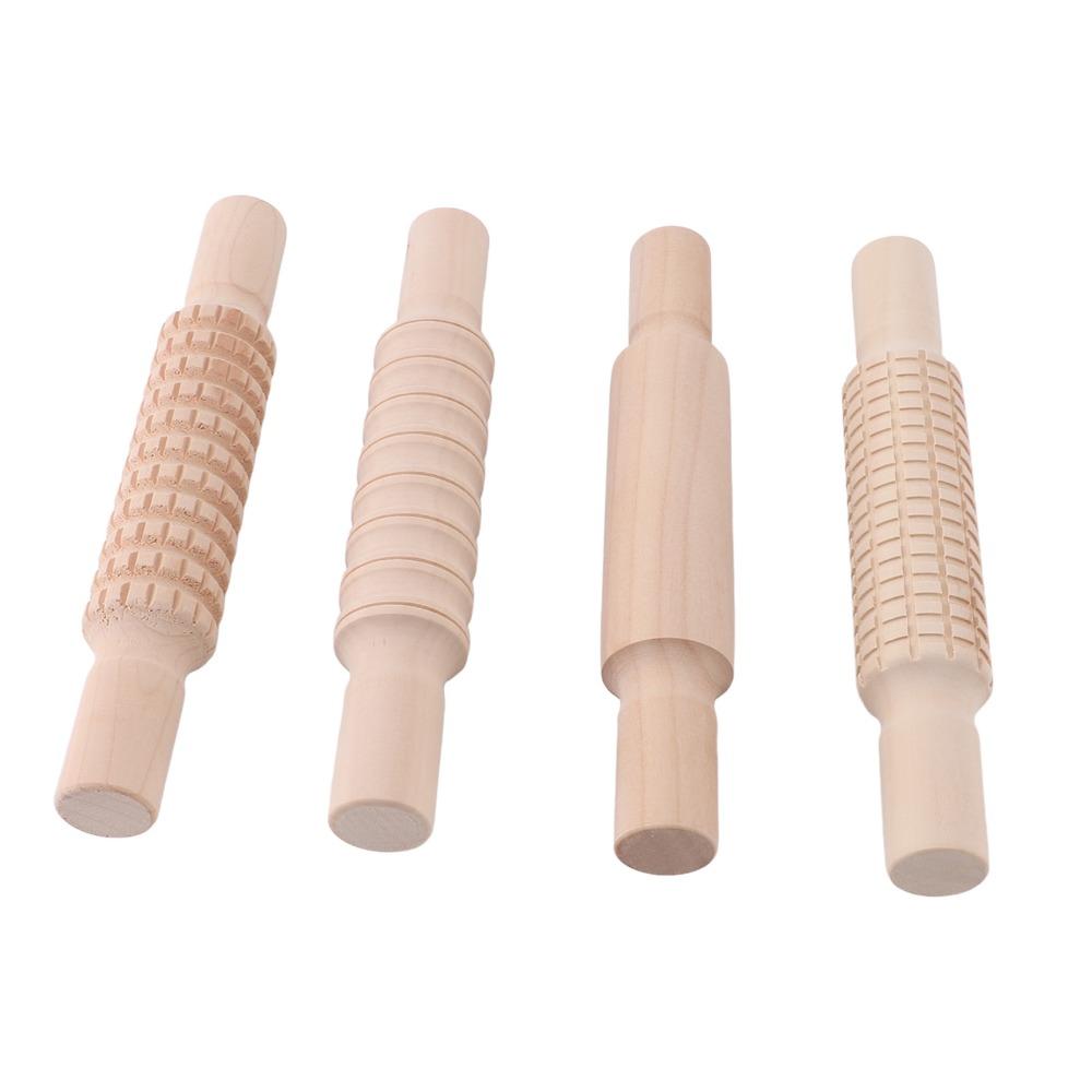 4pcs Textured Rolling Pin Assorted Pattern Dough Rolling Pin Clay Texture Roller Baking