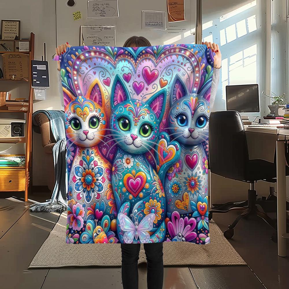

1 шт. Фланелевое одеяло с принтом в виде кошек, Высококачественное, Удобное для всех сезонов, Домашний декор, Тепло и уют 80cm x 120cm