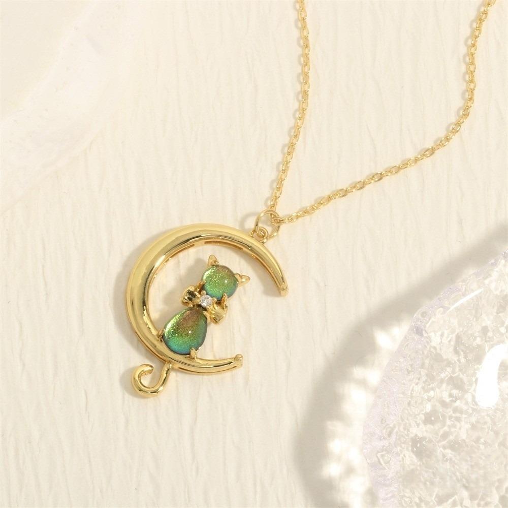 Zircon Crescent Moon Necklace Copper Gold Plated Link Chain Neck Chain Party Favors